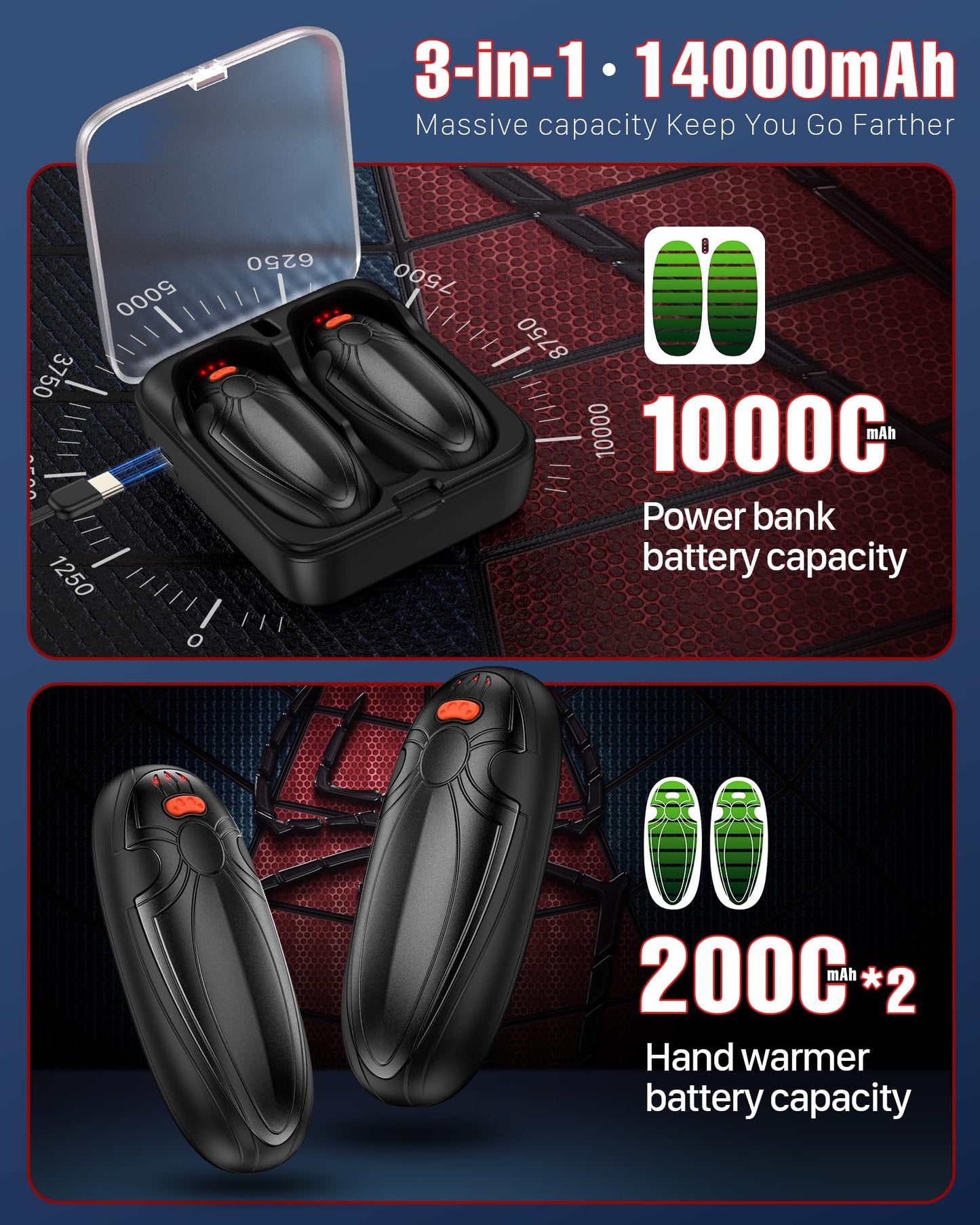 Tenvolti Hand Warmers Rechargerable 2 Pack - 14000mAh Electric AI Handwarmers with Charging Case, Magnetic 2 in 1 Pocket Heater, Stocking Stuffers, Gifts for Women/Christmas/Golf/Camping Accessories