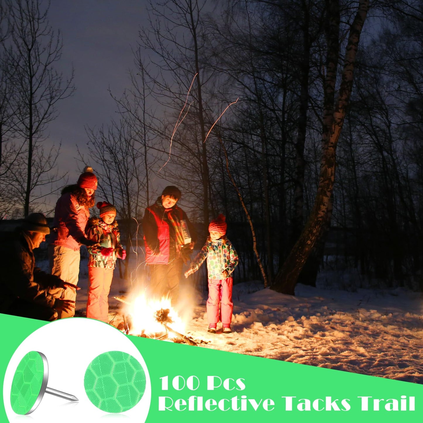 Fullhawl 100 Reflective Tacks Trail Marking Tacks Glow Reflective Mark Trail Markers Thumb Nails for Hunting Hiking Camping Tree Stand (Green)
