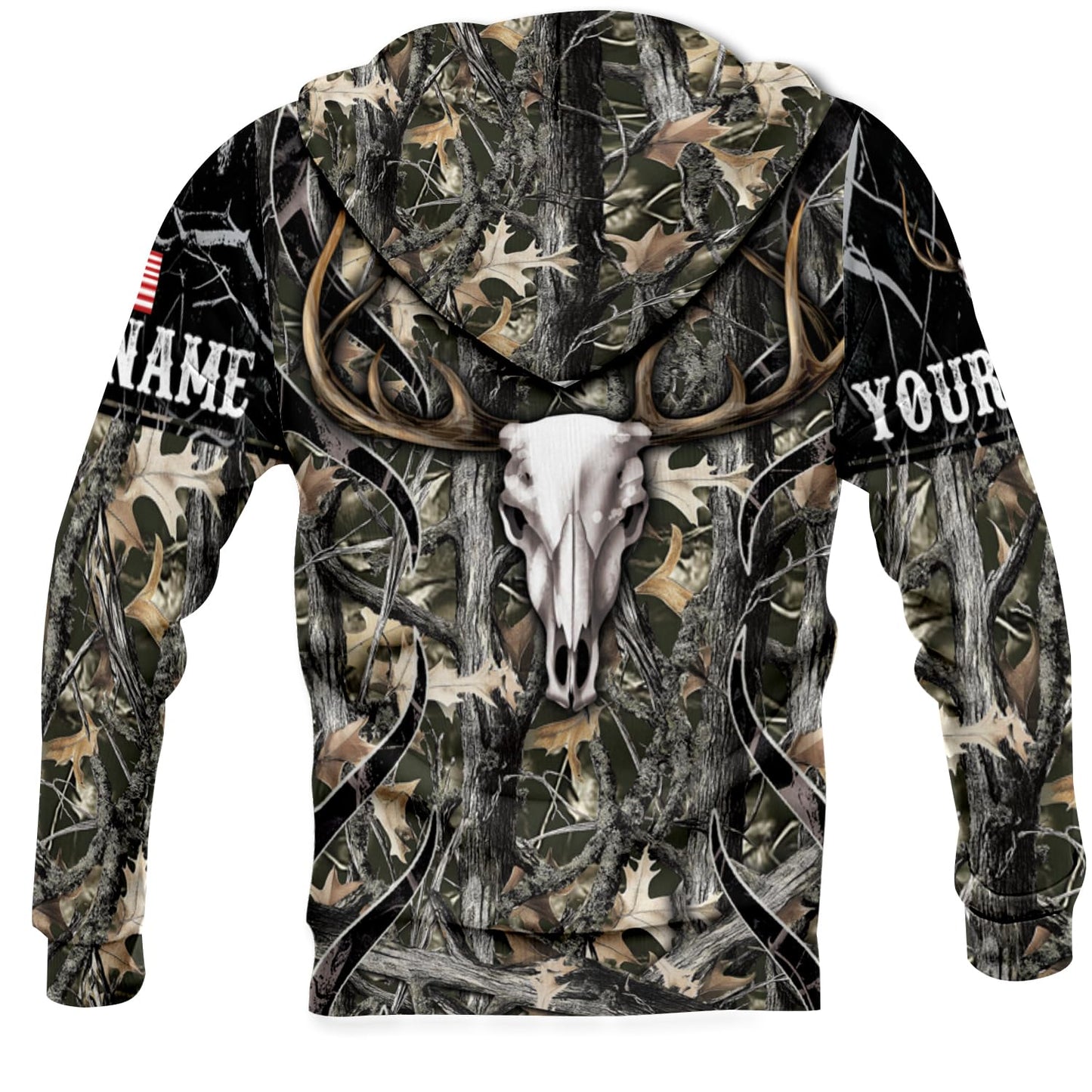 ENCYCOM Custom Color Deer Hunting Hoodie - 3D Deer Hunting Sweatshirt For Men Women, Camo Hooded Jacket S-5XL (Deer Skull Camo)