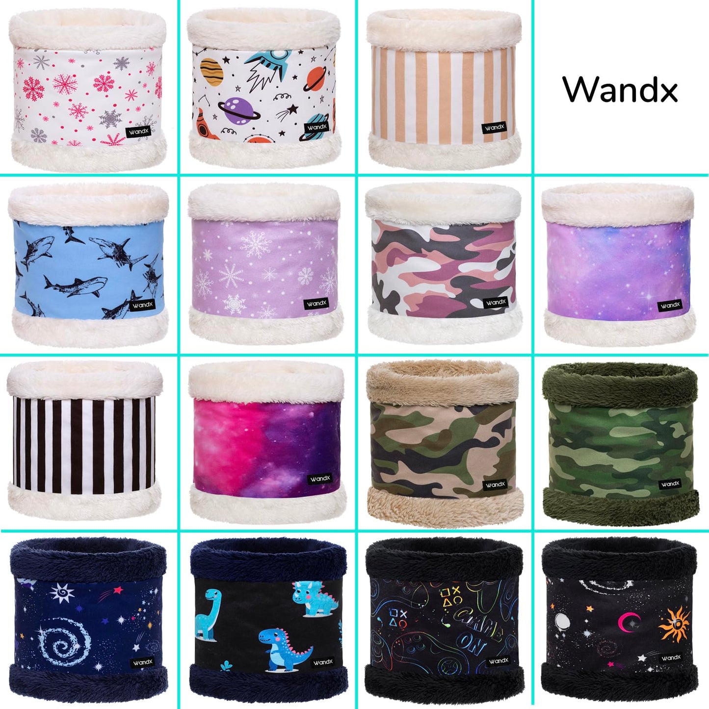 Wandx Kids Neck Gaiters Winter Cute Print Fleece Lined Neck Warmer Windproof Face Cover for Boys Girls (Coffee Camouflage)