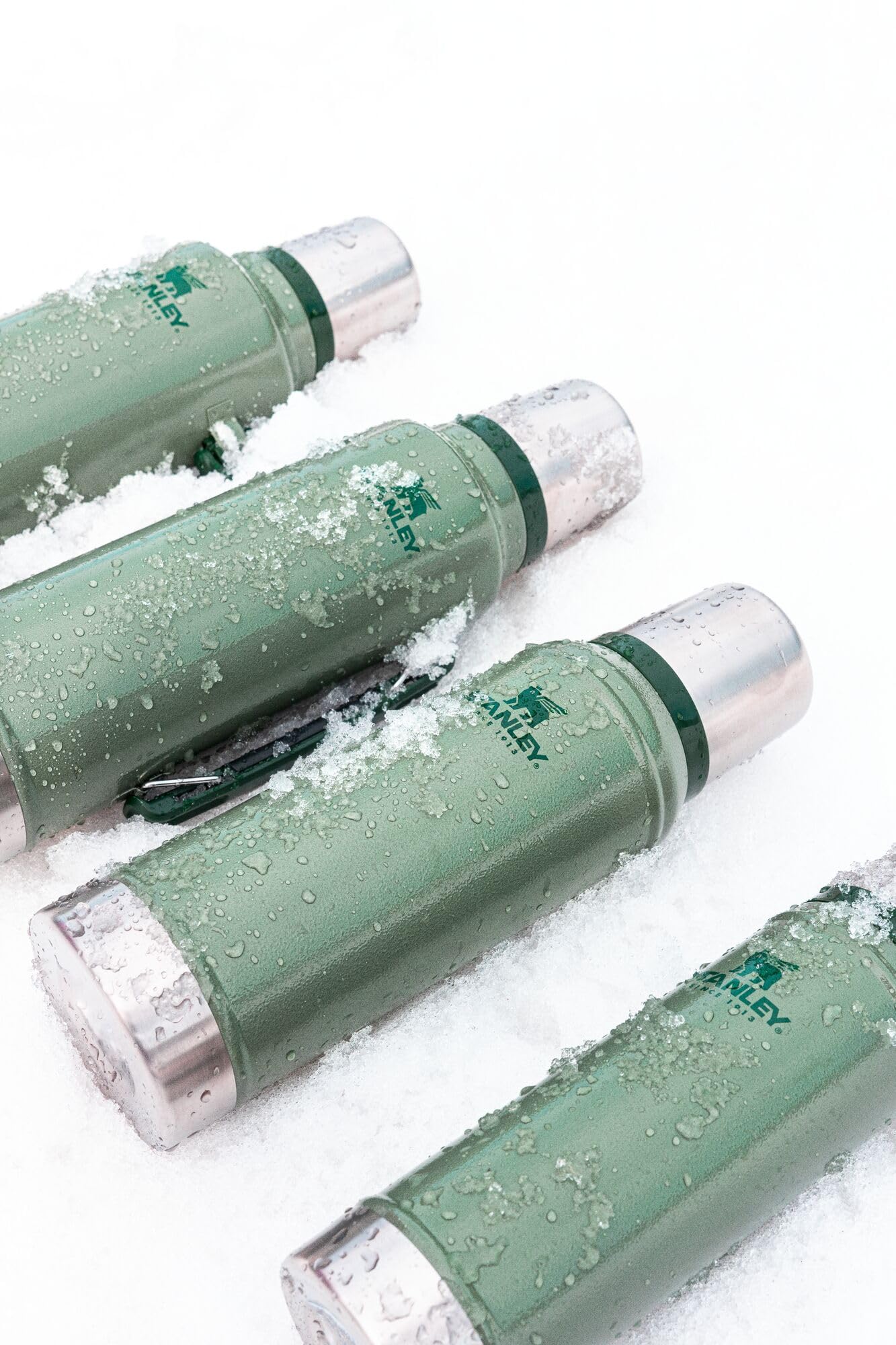 Stanley Classic Legendary Vacuum Bottle 1.1 qt Wide Mouth with Leakproof Cup Lid Keep Drinks Hot or Cold Packable for Travel Insulated Stainless Steel Thermal Bottle BPA-Free Hammertone Green