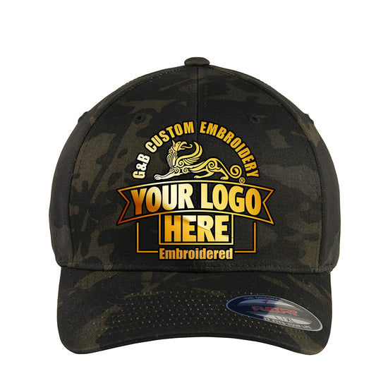 Custom Hat. Multicamo Flex Fitted Baseball Cap 6277. Embroidered. Place Your Own Logo or Design (L/XL, Multicam Black)
