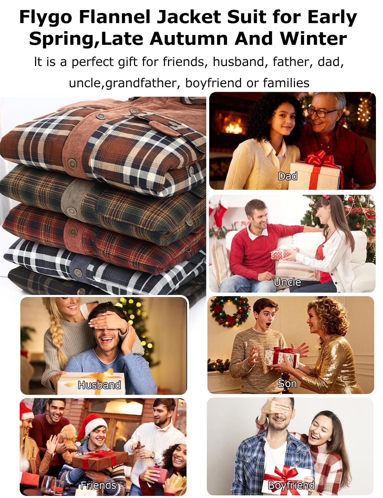 Flygo Men's Outdoor Casual Camp Fleece Sherpa Lined Flannel Plaid Shirt Jacket(Coffee-L)