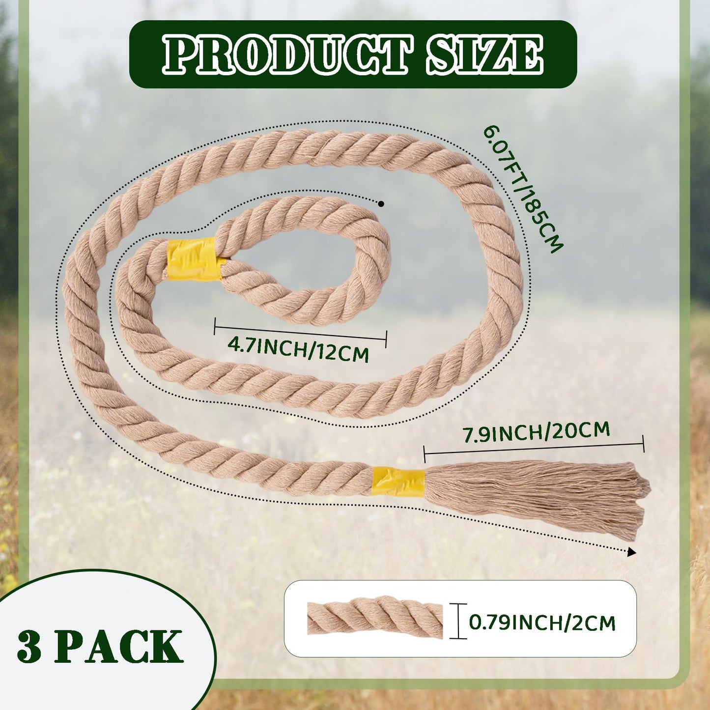 badashun 6.07 FT Extended Hemp Rope for Deer 3 Pcs HempScent Rope Mock Scrape, Hangs Tassels Rope Hemp Deer Accessories