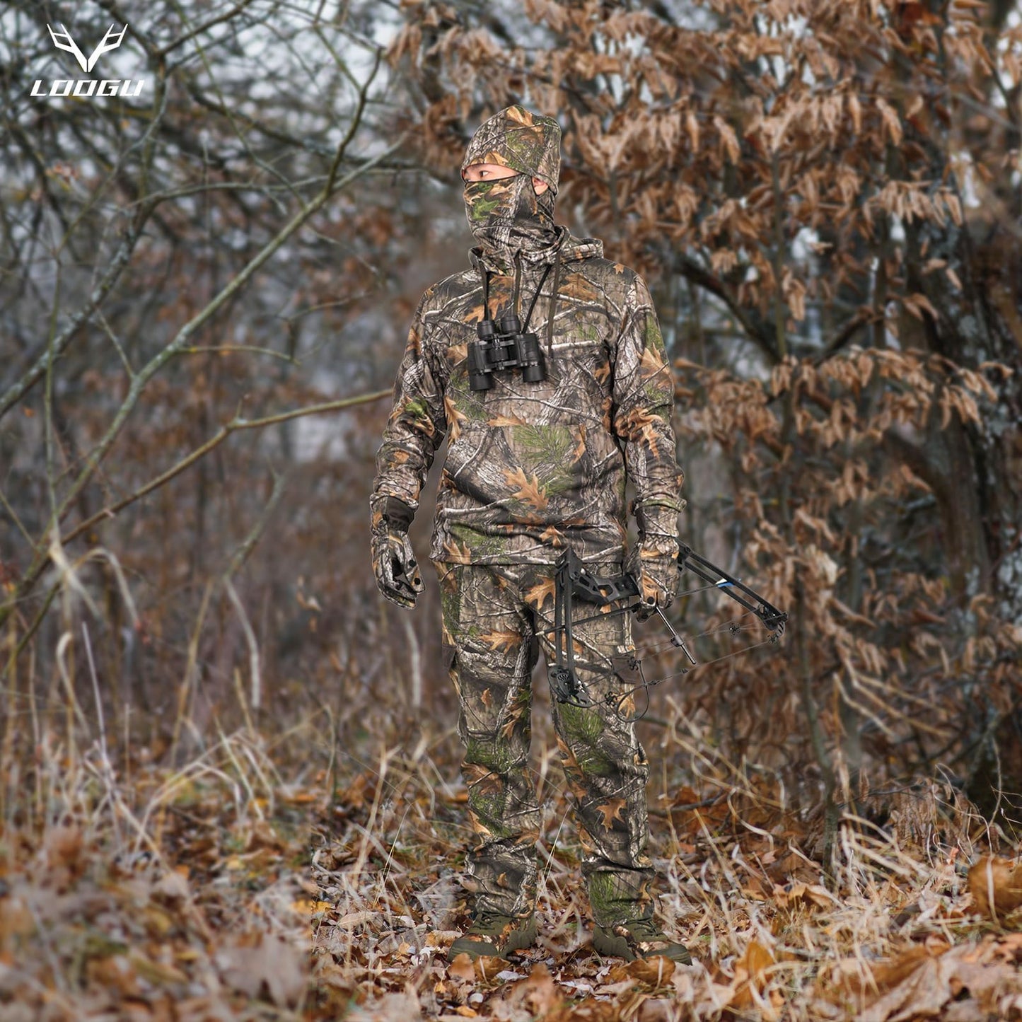 LOOGU Men's Fleece Lined Insulation Camo Hunting Pants Windproof Water-Resistant Softshell Hunting Pants for Men with 6 Pockets