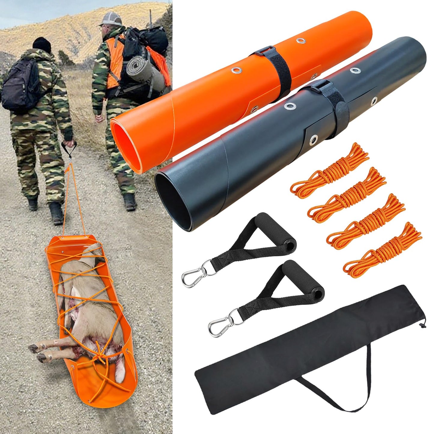 Bayattoo Hunter Dragging Mat Game Drag Sleds - Heavy-Duty Tear-Resistant Game Hauler for Hunting with Ropes and Handles, Portable and Durable Outdoor Gear (2 Set)
