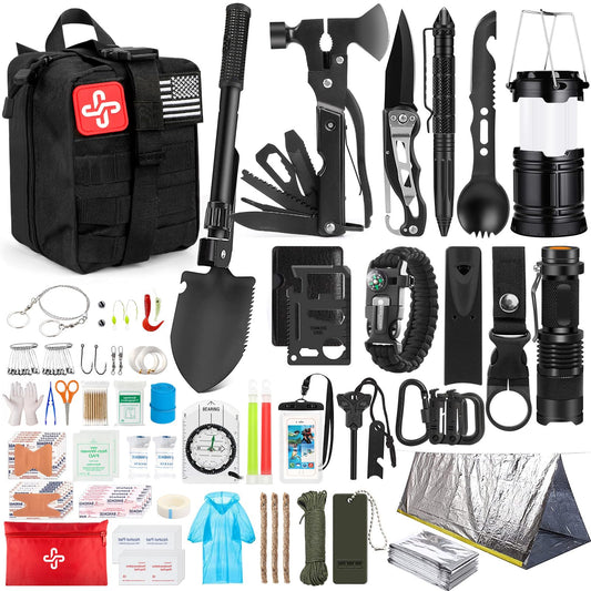 Survival Kit, 250Pcs Survival Gear First Aid Kit with Molle System Compatible Bag and Emergency Tent, Emergency Kit for Earthquake, Outdoor Adventure, Hiking, Hunting, Gifts for Men Women