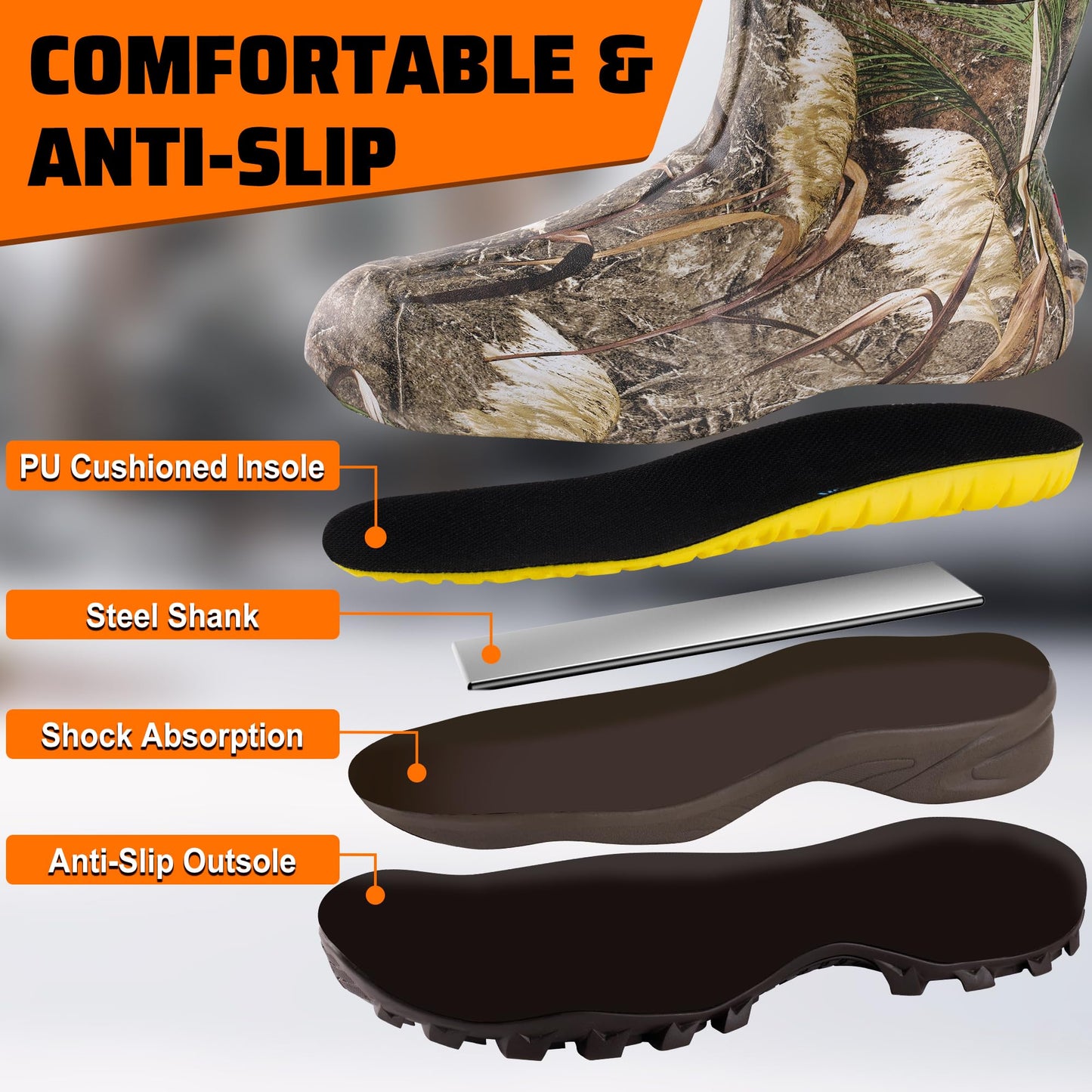 Trudave 6mm Hunting Boots for Men,Waterproof Insulated Rubber Boots,Provide Warmth and protection for Outdoor Hunting(800g Insulated)