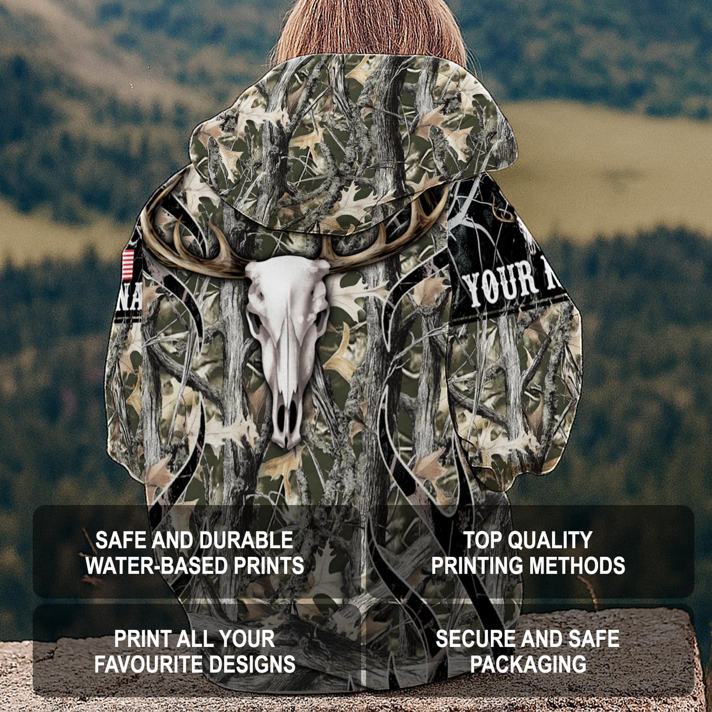 ENCYCOM Custom Color Deer Hunting Hoodie - 3D Deer Hunting Sweatshirt For Men Women, Camo Hooded Jacket S-5XL (Deer Skull Camo)