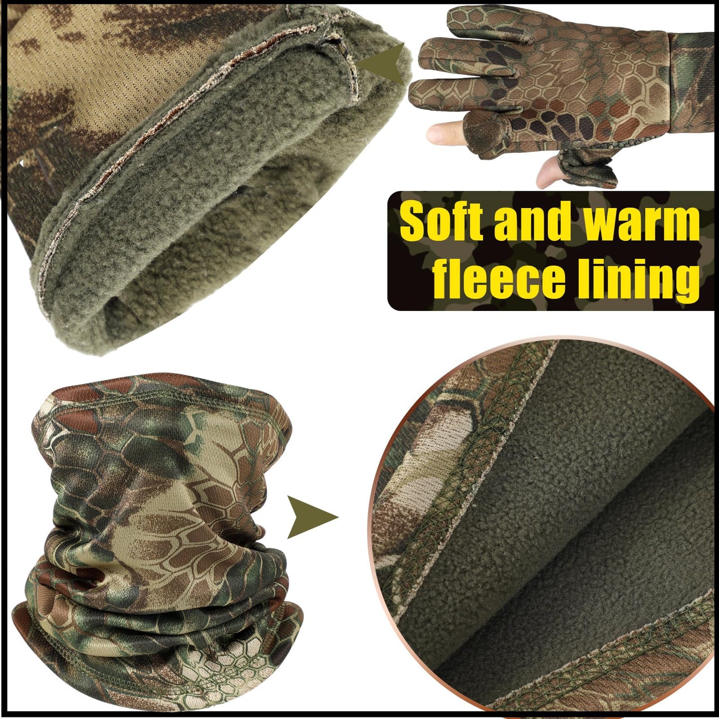 Janmercy 3 Pcs Camouflage Hunting Gloves Beanie and Scarf Set for Men Women Cold Weather Hunting Accessories(Classic Color,Camo)