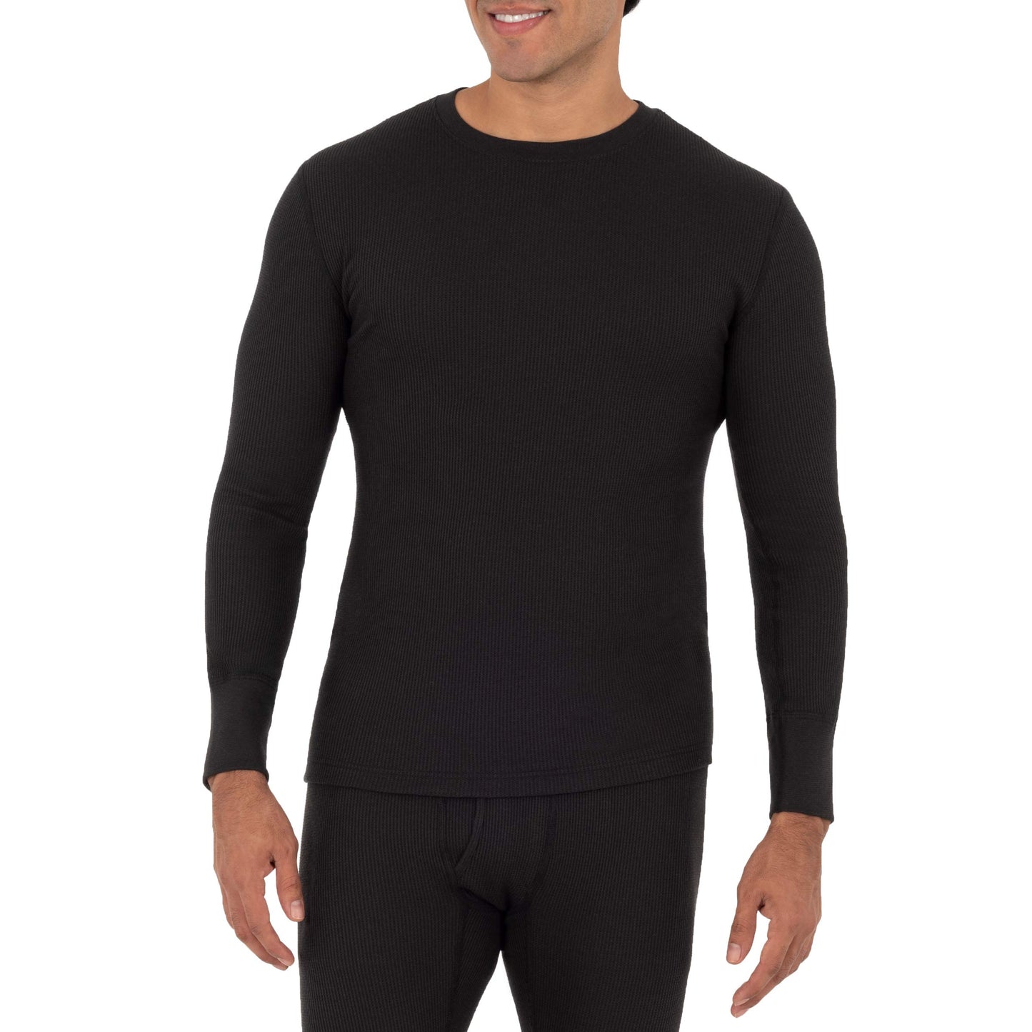 Fruit of The Loom Men's Recycled Waffle Thermal Underwear Set (Top and Bottom), Black, Large