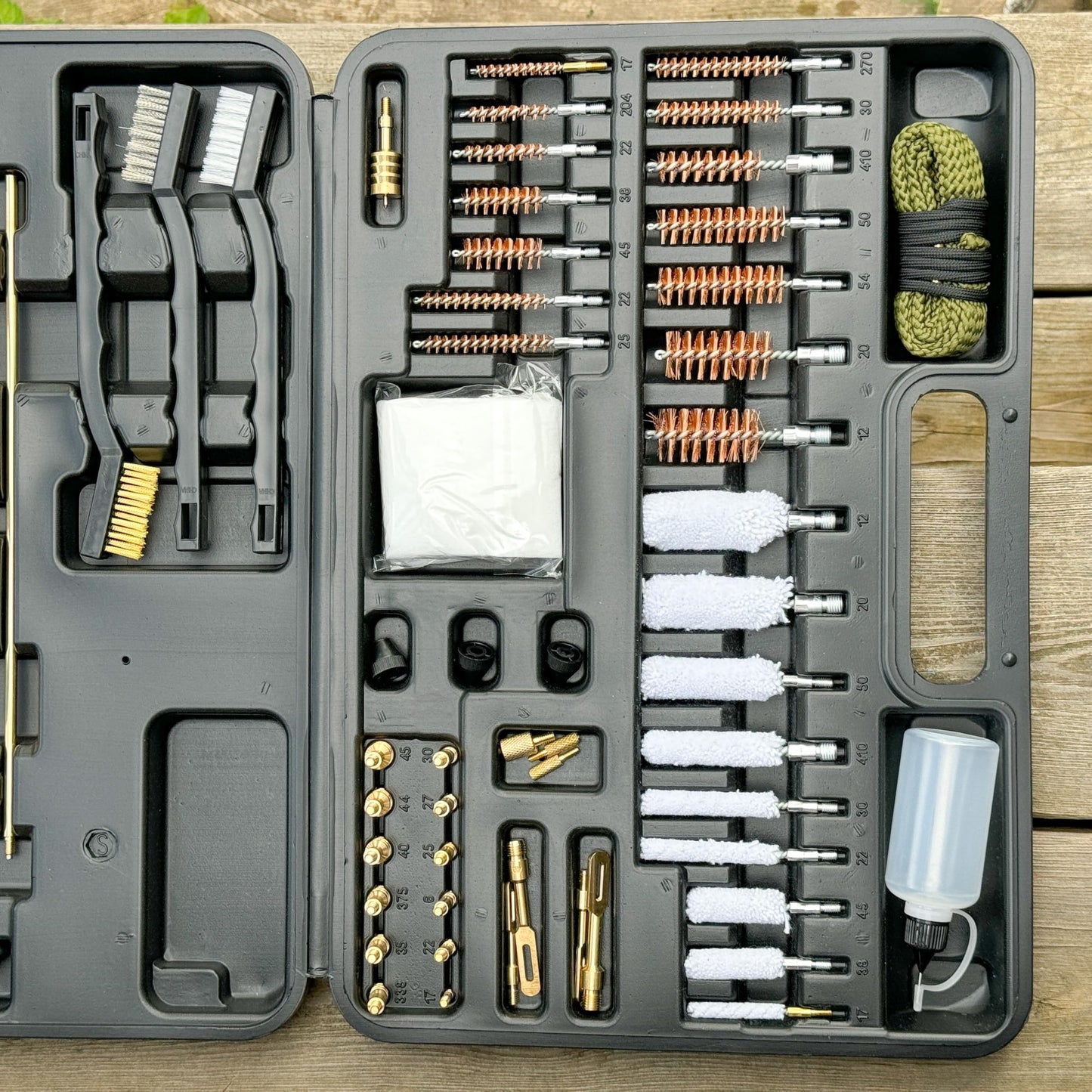 Elite Universal Gun Cleaning Kit for All Guns, Gun Brushes for Pistol Handgun Shotgun Rifle, Durable Brass Rods, 9mm Bore Rope, Oil Bottle, Brushes, Brass Jags, Carrying Case Gun Accessories for Men