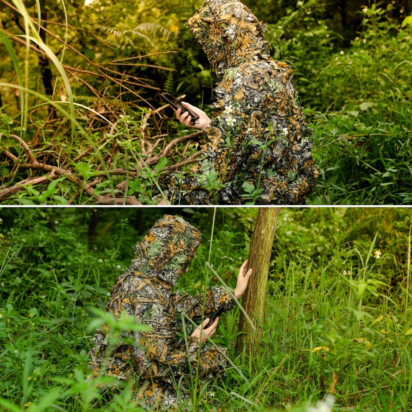 EAmber Ghillie Suit Youth 3D Leaf Camo Camouflage Lightweight Clothing Suits for Jungle Hunting, CS Game, Airsoft, Wildlife Photography or Halloween