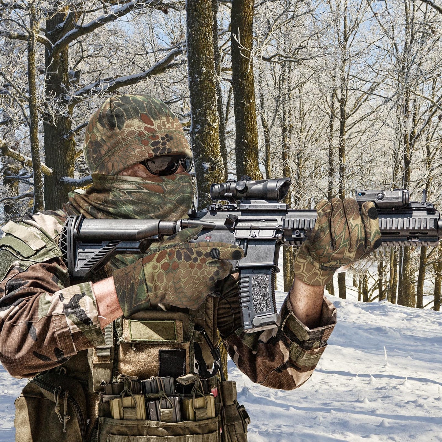 Janmercy 3 Pcs Camouflage Hunting Gloves Beanie and Scarf Set for Men Women Cold Weather Hunting Accessories(Classic Color,Camo)