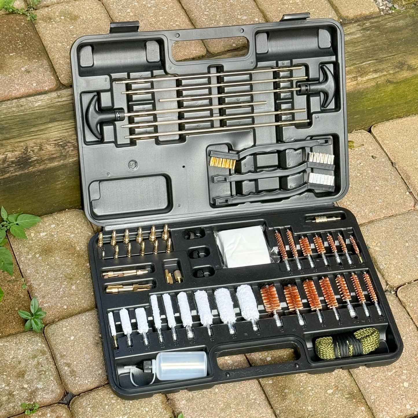 Elite Universal Gun Cleaning Kit for All Guns, Gun Brushes for Pistol Handgun Shotgun Rifle, Durable Brass Rods, 9mm Bore Rope, Oil Bottle, Brushes, Brass Jags, Carrying Case Gun Accessories for Men