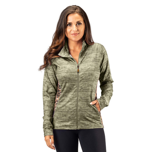 TrailCrest Mossy Oak Camo Women's Top Full Zip Leightweight Track Jacket with Thumbholes