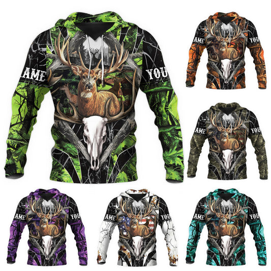 ENCYCOM Custom Color Deer Hunting Hoodie - 3D Deer Hunting Sweatshirt For Men Women, Camo Hooded Jacket S-5XL (Deer Skull Camo)