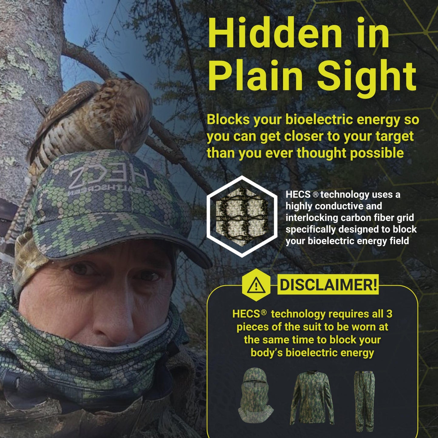 HECS HECSTYLE Lightweight System | Hunting Camo Suit with Bioelectric Shielding | Hunting Clothes for Men | Patented Technology | Mens Hunting Clothes - X-Large - Green