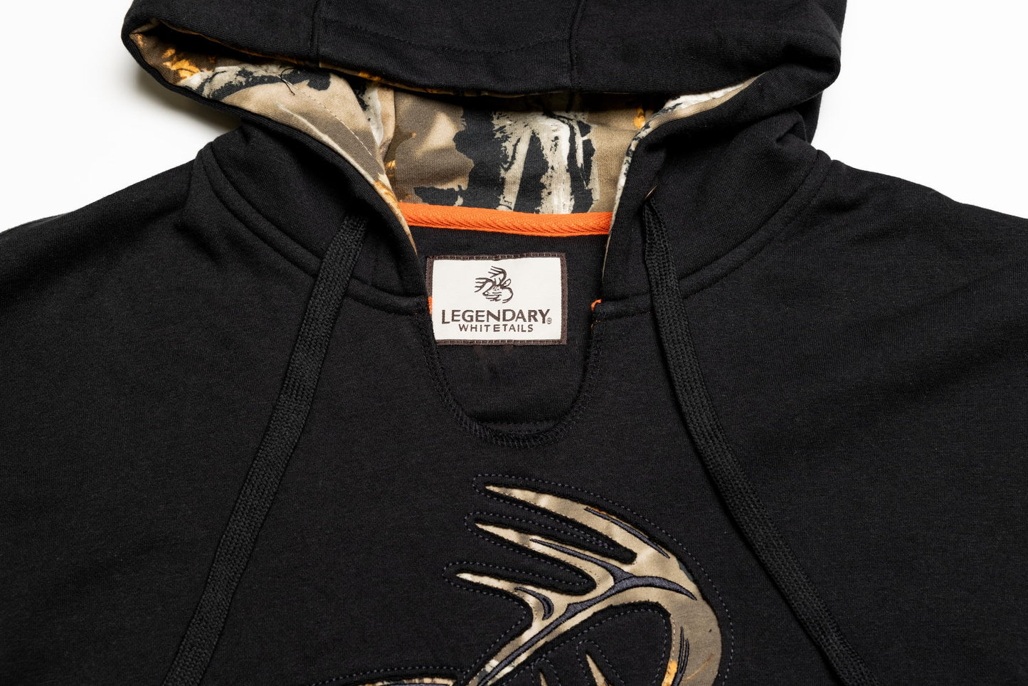 Legendary Whitetails Mens Camo Hoodie Pullover Sweatshirt Midweight V-Neck Design, Onyx, XL