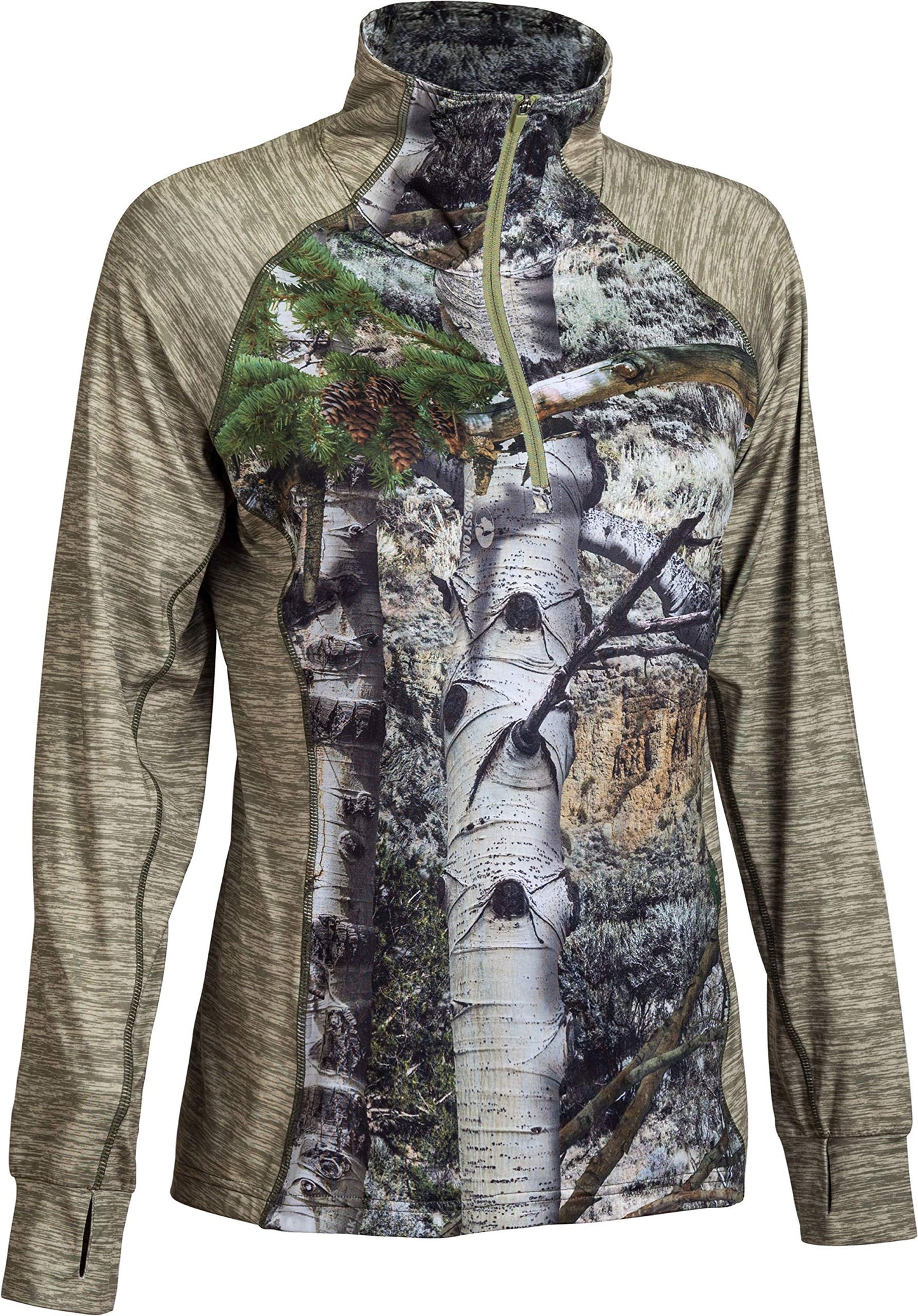 TrailCrest Women's Long Sleeve 1/4 Zip Camo Shirt – Moisture Wicking, 4 Way Stretch – Perfect Outwear and Fitness Apparel