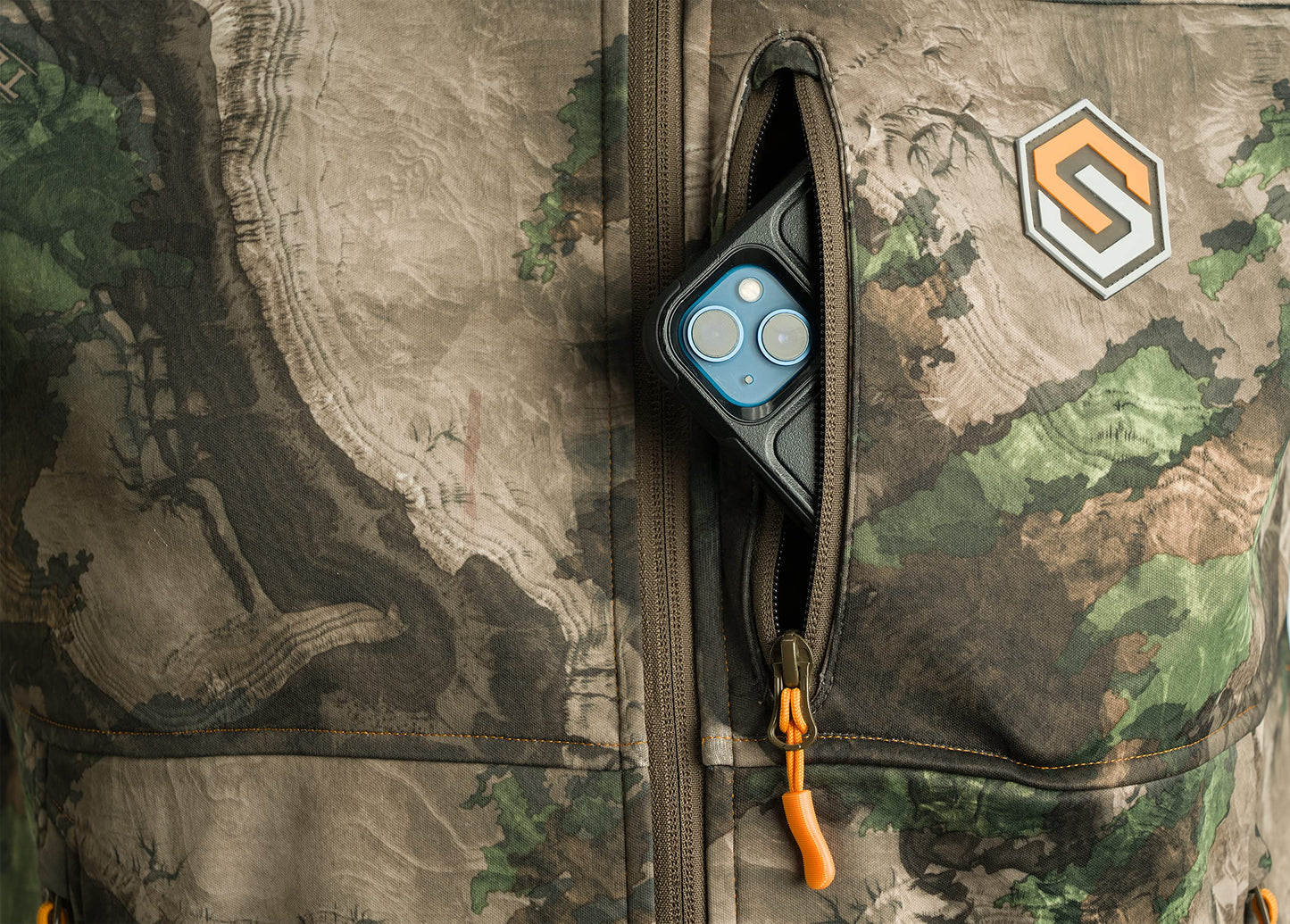 ScentLok Silentshell Camo Hooded Hunting Jacket for Men Lightweight Whitetail Gear (Mossy Oak Country Terra Outland, Large)